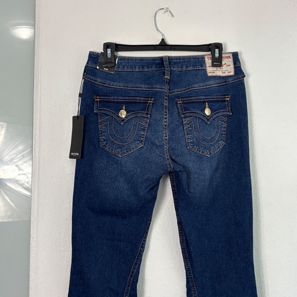 True Religion NWT Joey Mid Rise Flap Flare Jeans Size 28 Dark Wash Y2K Style Den - Picture 2 of 7